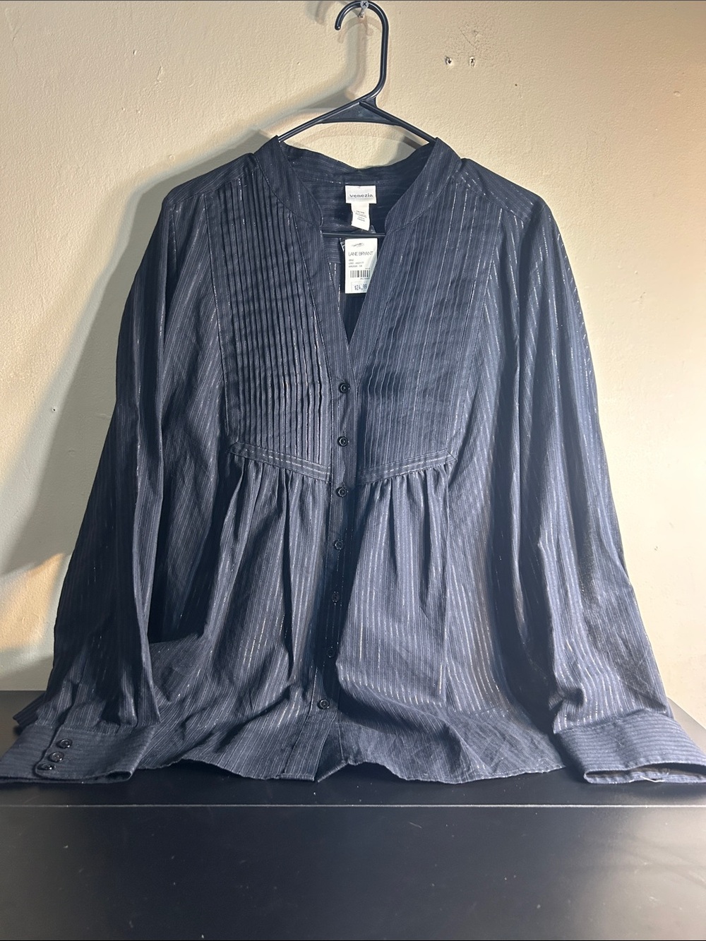 Lane Bryant Black Sheer Textured Long Sleeve Button Down Blouse 18/20. New